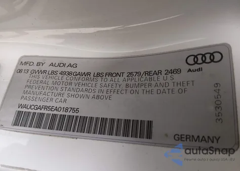 2014 Audi S5 3.0T Premium Plus from USA, damaged, VIN WAUCGAFR5EA018755